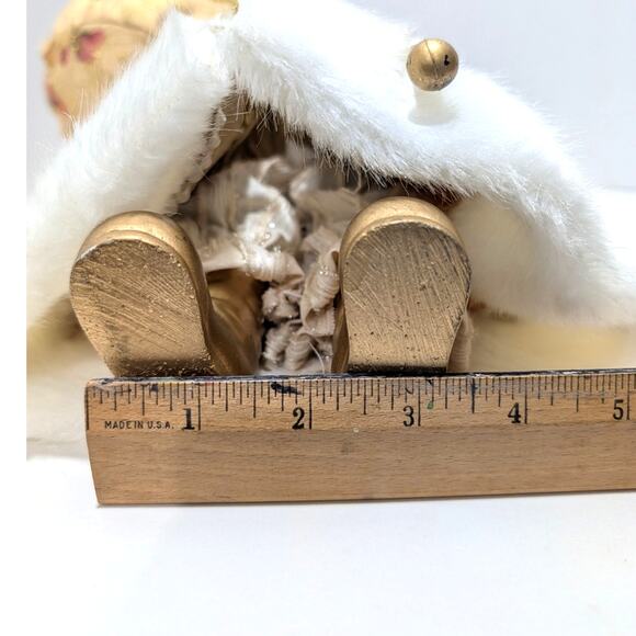 Gold Victorian Santa Standing 16.5" Bag of Gifts Staff Boots Orange Beaded Trim - Picture 2 of 16